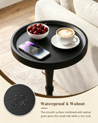 Small Round Side Table, Drink Table, Coffee Martini Table for Small Spaces Modern Accent End Table Nightstand with Solid Wood Leg for Living Room, Bedroom, Corners and Office (Black)