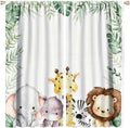 Nursery Curtains Jungle Safari Toddler Theme, Cartoon Animal Lion Elephant Giraffe Palm Leaf Print Rod Pocket Window Drapes for Bedroom Living Room, 2 Panels W52xL84 Inch