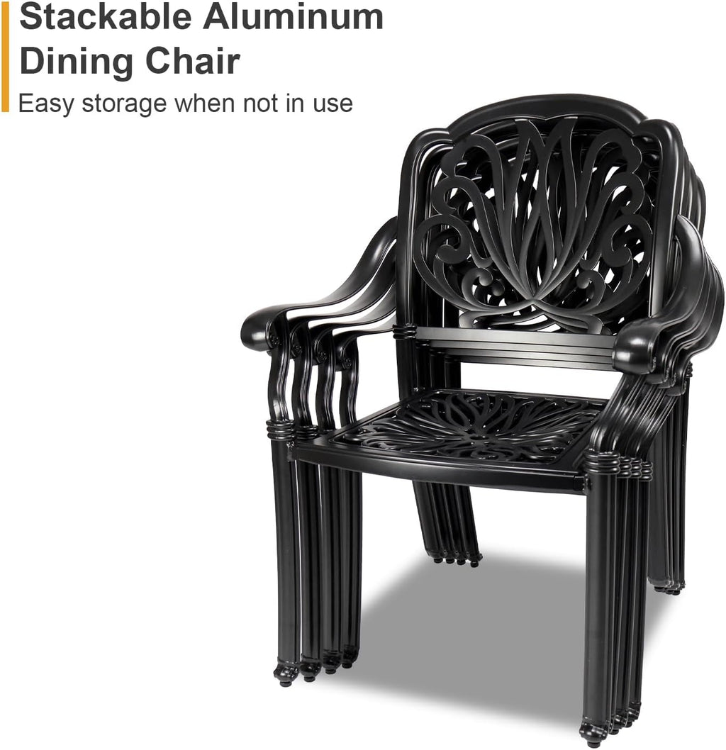 Outdoor Dining Chairs Cast Aluminum, Patio Dining Chairs Set of 2, Conversation Furniture Set for Backyard, Black
