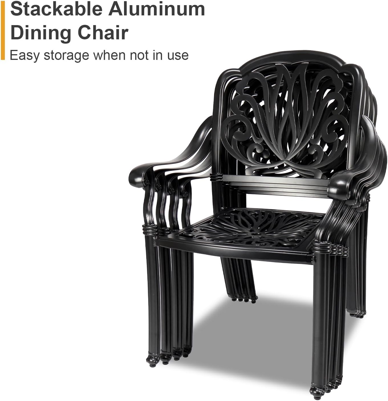 Outdoor Dining Chairs Cast Aluminum, Patio Dining Chairs Set of 2, Conversation Furniture Set for Backyard, Black
