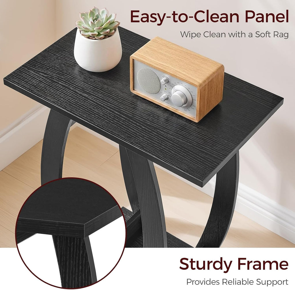 MAHANCRIS End Table Living Room Set of 2, Black Side Table for Small Spaces, Modern Beside Table with Shelf, Sturdy Nightstand Sofa Table for Bedroom, Black End Couch Table, Easy Assembly, ETBK1501S2