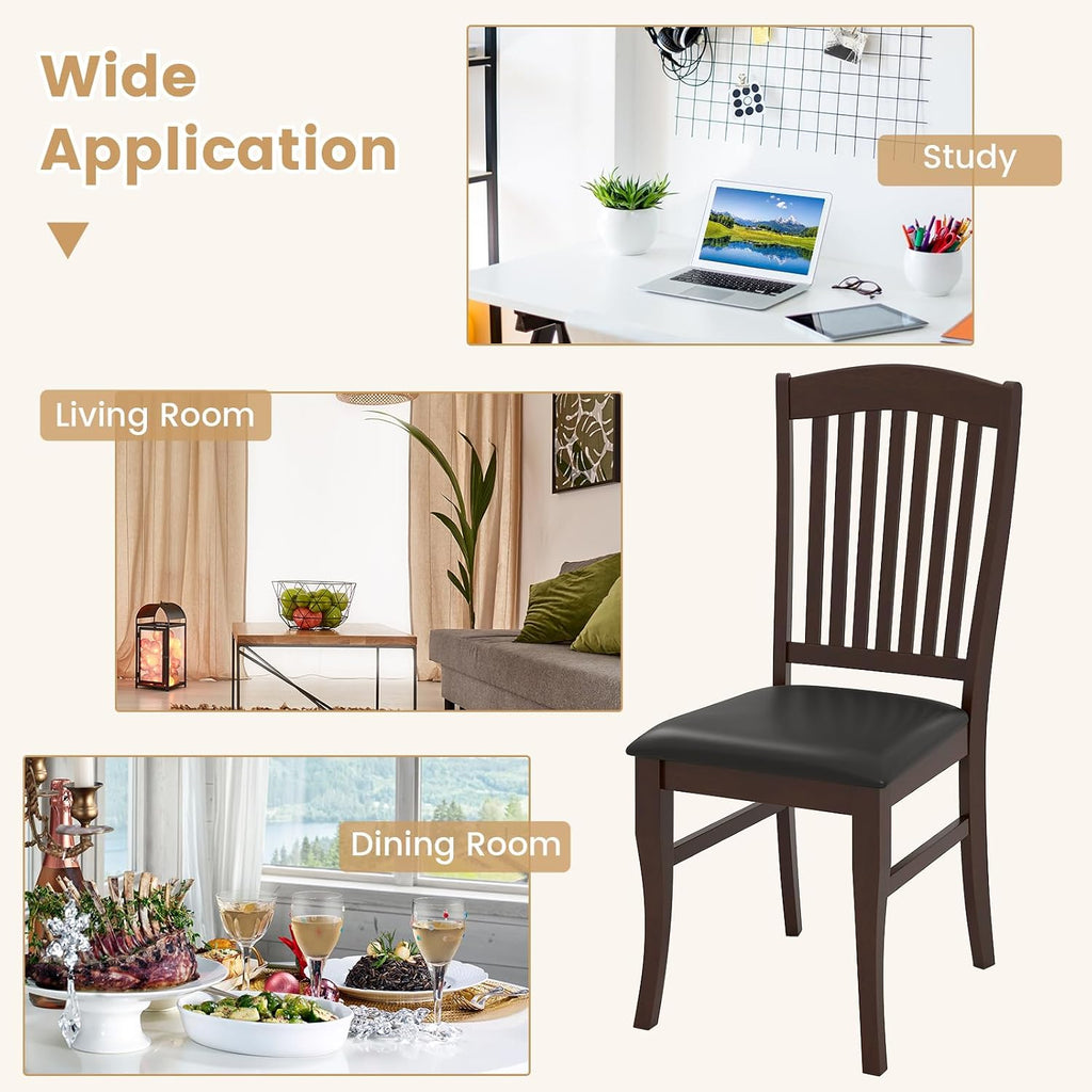 GOFLAME Wooden Dining Chairs Set of 2, Upholstered Kitchen Chairs with PU Leather Seat and Slatted Backrest, Armless Side Chairs with Rubber Wood Frame for Dining Room, Living Room, Restaurant