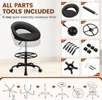 Ergonomic Drafting Chair for Standing Desk, Height Adjustable Rolling Stool with Foot Rest, Tall PU Leather Chair with Wheels and Back Support for Home Office Kitchen Counter, Black
