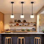 Black Pendant Lights Kitchen Island 2 Pack, Modern Milk Glass Hanging Light Fixtures with Rods, Mini Kitchen Pendant Lighting Over Island for Sink Bathroom, OS-YQ8153-2PBK