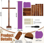 Blayvorn 6.5FT Extra Large Wood Cross with Red Draped Cloth, Handcrafted Burned Wooden Christian Cross for Christ Jesus He Is Risen Outdoor Decor, Church Easter Display, Communion Church Decor（Light