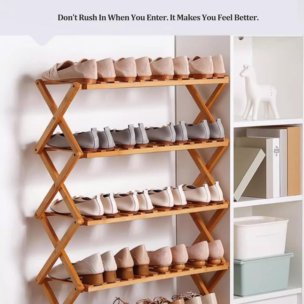 Stylish Bamboo Folding Shoe Rack - Space-Saving 3/4/5/6 Tier Storage Bench for Hallway & Entryway - 50cm/70cm/100cm Wide Sturdy nizer for Small Spaces