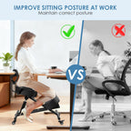 Ergonomic Kneeling Chair with Backrest & Lumbar Support, Adjustable Height Desk Chair with Wheels & Thick Cushion, Ideal for Office & Work from Home, Support Upright Sitting & Relieve Back Pain