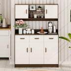 Talent Star Pantry Cabinets for Kitchen Storage, Freestanding Hutch Cabinet with Buffet Cupboard, Utility Pantry with Microwave Stand, Household Wall Tall Sideboard with 3 Drawers Grey
