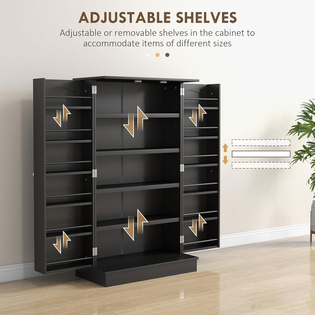 41" Kitchen Pantry Storage Cabinet, Freestanding Kitchen Cabinet with 12 Door Shelves, Double Doors, 5-Tier Shelving and Adjustable Shelves, Black,11.8 * 23.6 * 40.9