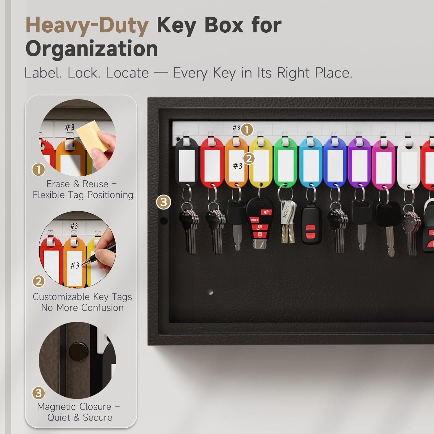 WeHere 30-Keys Key Lock Box, Key Cabinet with Key Management App (Track Key Borrow/Return), Security Key Holder Wall Mount Lockbox for Home, Garage, Car Key Storage for School, Small Office, Hotels