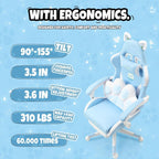 Ergonomic Kawaii Desk Chair with Cat Paw Lumbar Cushion and Cat Ears, Cute Pink Computer Chair with Footrest, PC Video Anime Gaming Chairs Recliner for Kids, Girls, Teens (Blue, Cat Chair)