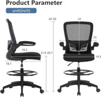 PayLessHere Ergonomic Drafting Chair Tall Office Chair High Adjustable Standing Desk Chair with Lumbar Support Mesh Back Footrest Flip-Up Arms for Office Computer Desk Standing Desk (Black)