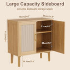 EVLIQUIL 32.2" Rattan Sideboard Cabinet, Modern Accent Storage Cabinet with Adjustable Shelf and Solid Wood Legs for Kitchen, Living Room, Entryway, Natural Oak