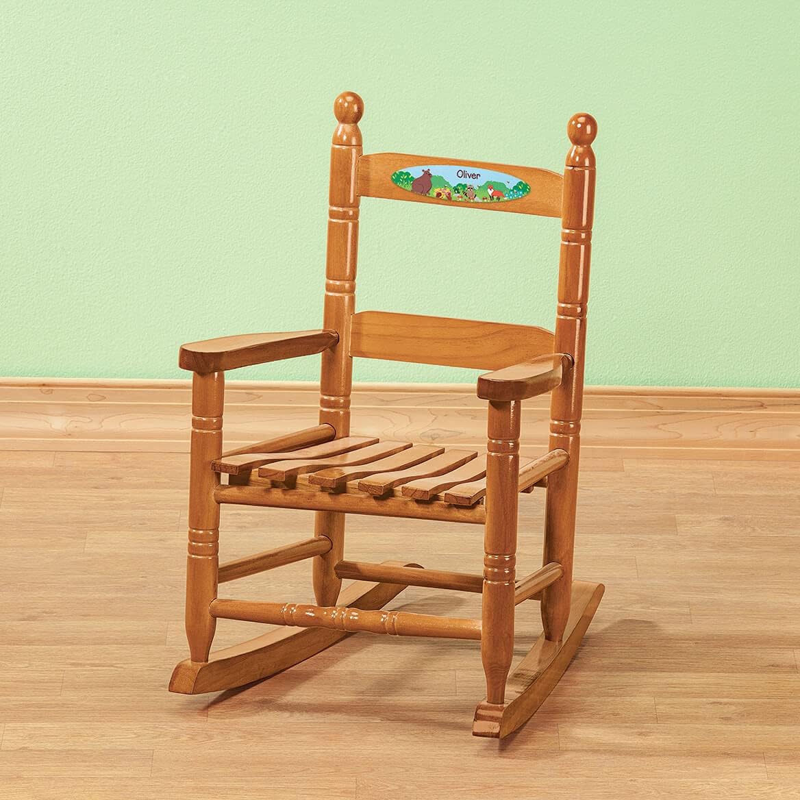 Fox Valley Traders Custom Woodland Animals Children's Rocking Chair, Durable Wood - Measures 14 1/2" Wide x 11 1/2" Deep; 22 1/2" Overall Height, Natural Rocker