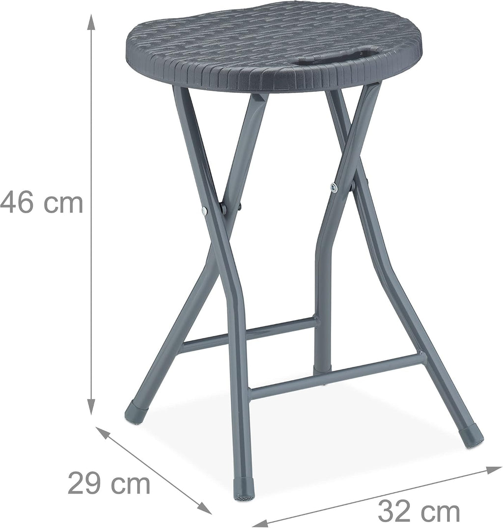 Relaxdays Folding Stool, Set of 2, Rattan Look, Garden & Balcony, Folding Outdoor Stool, HTW: 46 x 32 x 29 cm, Grey
