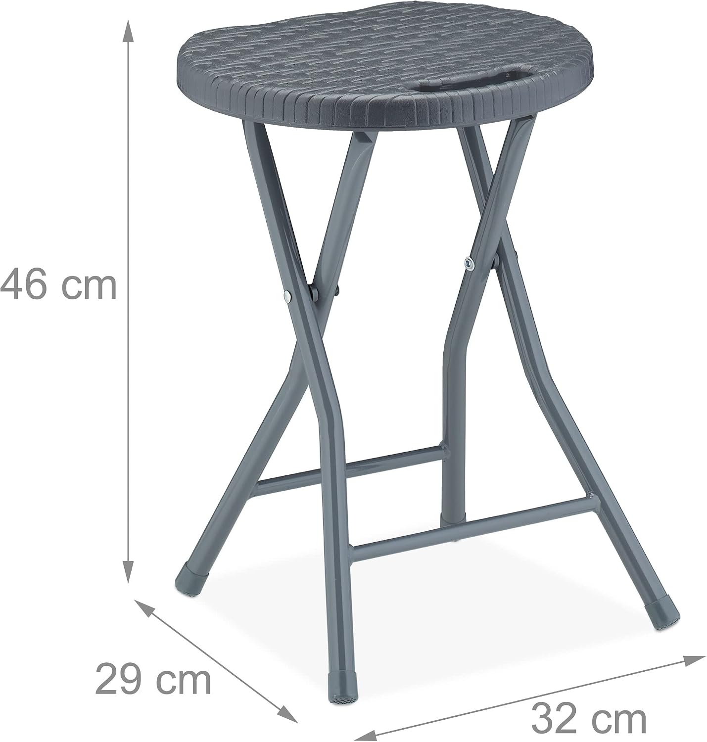 Relaxdays Folding Stool, Set of 2, Rattan Look, Garden & Balcony, Folding Outdoor Stool, HTW: 46 x 32 x 29 cm, Grey