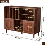 XL Record Player Stand with Sliding Doors, 500+ Vinyl Record Storage Cabinet with Charging Station & USB Ports, Mid Century Modern Record Player Table,Turntable Stand with Wood Legs for Living Room