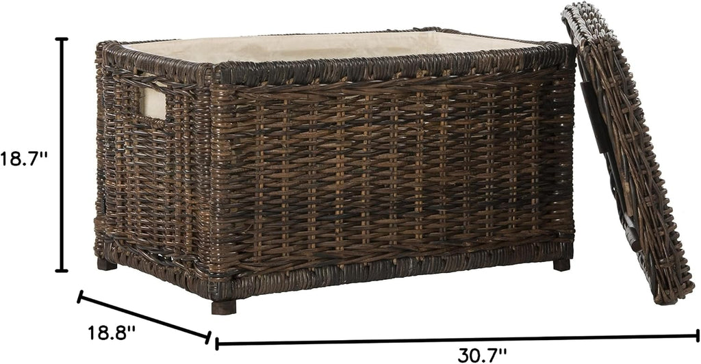happimess HPM9002A Elijah 30" Wicker Storage Trunk, Collapsible for flat storage, Rattan-Sarang Buaya, Coastal for Office, Dorm Room-LivingRoom, Bedroom, Dining Room, Brown