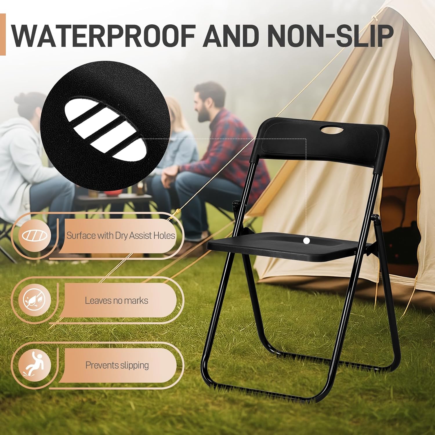Karl home 10 Pcs Folding Chair, 300LBS Lightweight Foldable Plastic Chair, Reinforced Metal Frame Easy to Fold & Store for Indoor & Outdoor, Wedding, Party, Meeting Room, Patio and Garden, Black