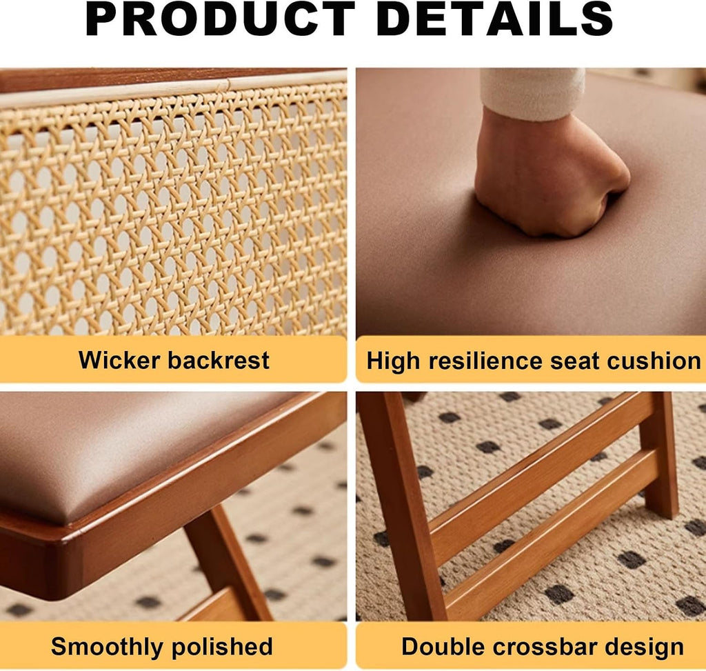 JSWHYBD Wooden Wicker Folding Chair Foldable Bar Stool Portable and Space-Saving Hollowed-Out Backrest Comfortable and Breathable Suitable for Small Spaces Restaurants(Tea Colour,45cm)