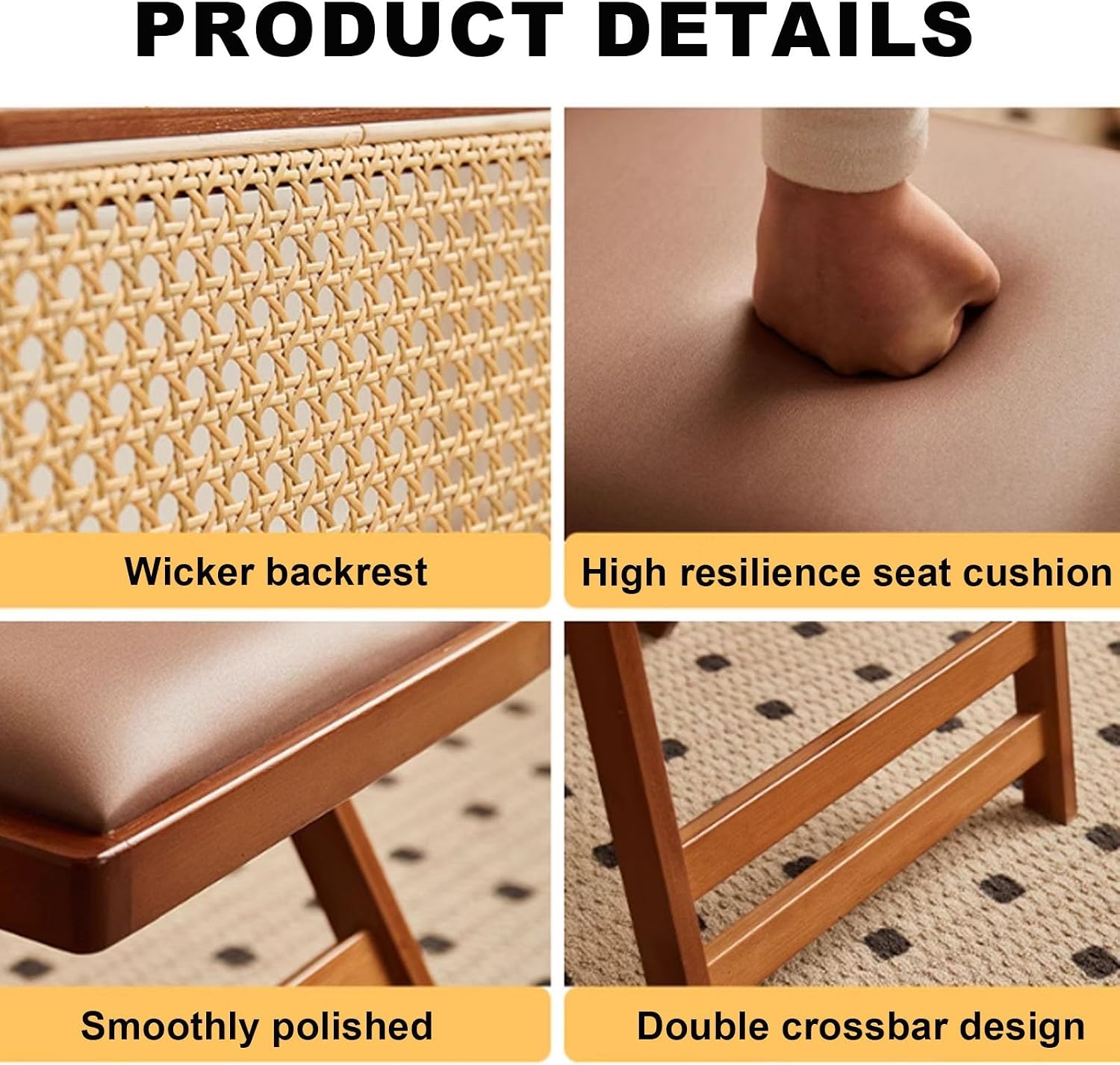 JSWHYBD Wooden Wicker Folding Chair Foldable Bar Stool Portable and Space-Saving Hollowed-Out Backrest Comfortable and Breathable Suitable for Small Spaces Restaurants(Tea Colour,45cm)