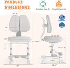 Costzon Kids Chair, Study Desk Chair with Ergonomic Double Backrest, Adjustable Seat Height & Depth, and Rotatable Footrest, Armless Kids Office Chair for Girls & Boys Aged 4-12 Years Old (Gray)