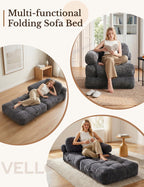 Folding Sofa Bed, L-Shaped Couch Back Support and Arm Pillow Futon, Convertible Sofa Bed for Living Room/Guest Use/Home Office, Boneless Foldable Couch for Adults, Dark Gray
