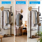 latifolia Clothes rack, Solid Wood Clothing Rack Witch Hooks and Shelves, 23.6 inch Garment rack With Storaege for Living Room, Walnut