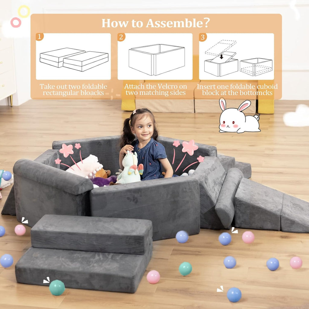 LOAOL Modular Kids Play Couch, Soft Foam Kids Couch, Convertible Playroom Furniture Indoor, Creative Open Ended Play for Boys and Girls, Washable & Removable Cover