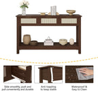 Luoxiao Console Table for Entryway with 3 Rattan Drawers Boho Entry Table with Storage Open Shelf, Narrow Long Sofa Tables for Living Room, Hallway, Foyer, Couch, Front Door, Walnut, 47 Inch