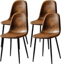 FurnitureR Mid-Century Modern Suede Dining Chairs Set of 4 with Metal Legs, Upholstered Fabric Accent Side Chair for Dining Room, Kitchen Living Room, Café, Brown