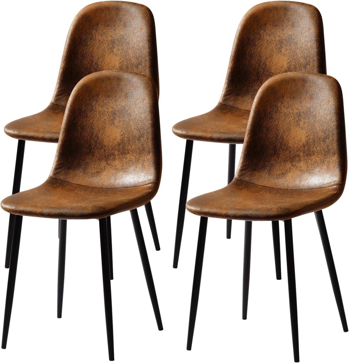 FurnitureR Mid-Century Modern Suede Dining Chairs Set of 4 with Metal Legs, Upholstered Fabric Accent Side Chair for Dining Room, Kitchen Living Room, Café, Brown
