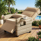 Outdoor Wicker Gas Lift Chair with Cushion, 145° Adjustable PE Rattan Patio with Metal Frame, Height Adjustable Lounge Chair for Garden, Patio, Balcony & Backyard,Brown Wicker ,Khaki Cushion