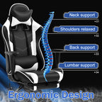 PC Gaming Chair Ergonomic Racing Office Chair Video Game Chair, Massage Function Lumbar Support with Arms Footrest & Headrest Nice Chic Desk Chair, Adjustable Home Office Chair - White