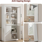 Tall Kitchen Pantry Cabinet, Farmhouse Kitchen Pantry Storage Cabinet Wood, 70.45" Large Cupboard with 4 Doors & Adjustable Shelves for Kitchen Storage, Dining, Office, Rustic White
