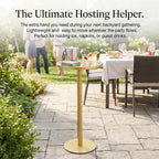 Gold Drink Table, Indoor Outdoor Small Round Side Table with Tempered Glass Top & Scroll Design, 24.7" Metal Pedestal End Table for Living Room, Patio, Small Spaces, Weather Resistant