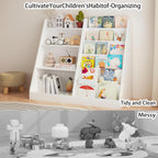 6 Tier Kids Wooden Bookshelf and Toy Storage, Children Toy Organizer with Book Shelves, Easy Assembly, Toddler BookRack Baby Bookcase for Nursery, Playroom and Classroom, White (White)