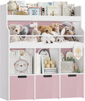 HITHOS Kids Toy Storage Organizer with Bookshelf, Multifunctional Book Shelf with 3 Movable Toy Organizers for Kids Room, Kids Bookcase and Toy Box, Toy Storage Chest for Playroom, Pink