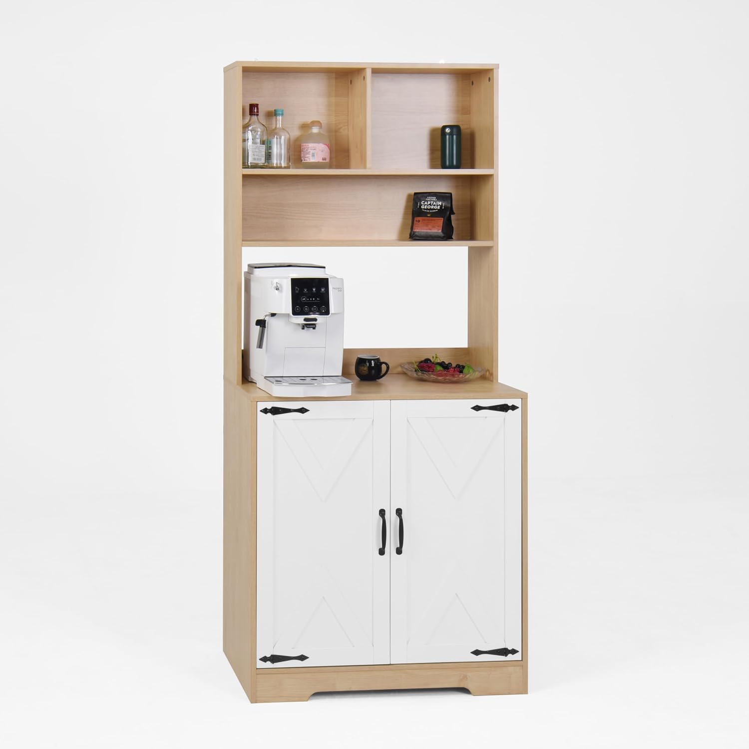 Pantry Cabinet with 2 Doors, 3-Tier with Shelves, Freestanding Larder Cupboard, Kitchen Pantry Storage Cabinet for Kitchen, Dining Room