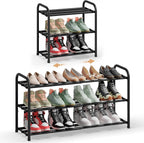 SONGMICS Expandable Shoe Rack, Adjustable Shoe Organizer Storage Shelf, Sturdy and Heavy-Duty, for Closet, Entryway, Living Room, 3-Tier, Ink Black ULMR036BD01