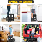 Folding 2-Step Stool for Adults Kids Non-Slip Collapsible Portable Step Stool for Kitchen Home Toilet Bedroom Office Bathroom Rv,Holds 300 Lbs(Black)