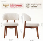 MALOL Wooden Dining Chairs Set of 6, Modern Upholstered Dining Room Chair, Fabric Kitchen Side Chairs with Curved Open Back for Living Room/Restaurant/Cafe, Beige