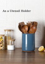 ABRUTY Utensil Holder, 6.7" Ceramic Kitchen Utensil Crock for Countertop Cooking, Modern Utensil Caddy Jar Organizer for Farmhouse Kitchen Counter Décor, Blue