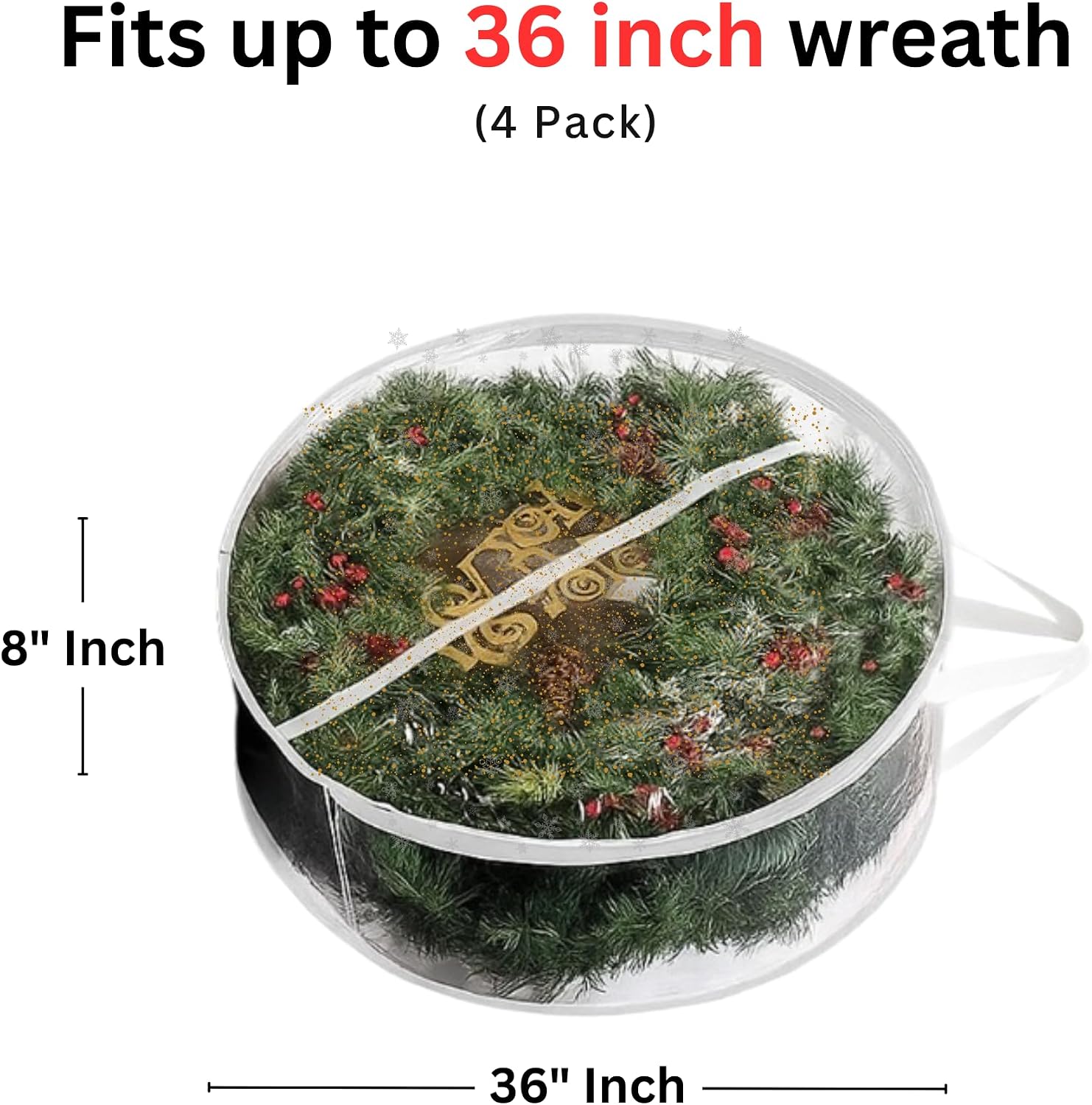 ProPik Christmas Wreath Storage Bag - 4 Pack Clear Christmas Wreaths Storage Container- Garland Holiday Artificial Wreath Storage Holder –Water Proof Transparent PVC (White, 36 Inch)