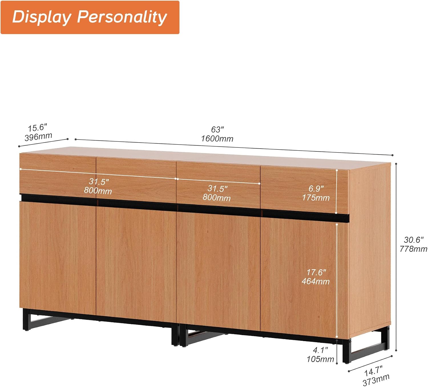 WAMPAT Sideboard Buffet Cabinets, Modern Sideboard with Adjustable Shelf and Metal Base, Coffee Bar Cabinet Storage Cabinet for Living Room, Kitchen, 2Pcs, Mocha