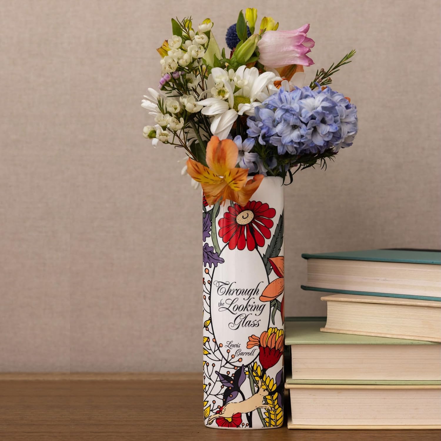 Steel Mill & Co. Ceramic Book-Shaped Vase, Through the Looking Glass | Original Large Decorative Vases for Home Decor, Cute Classic Bookshelf Decor, Unique Vase for Book Lovers