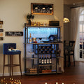 ROCHECASA Wine Rack with LED Light, Bar Table Cabinet with Glass Holder, Freestanding Coffee Bar Storage Shelves, 6-Tier Liquor Cabinet for Kitchen, Dining Room, Living Room,Grey 43.3"