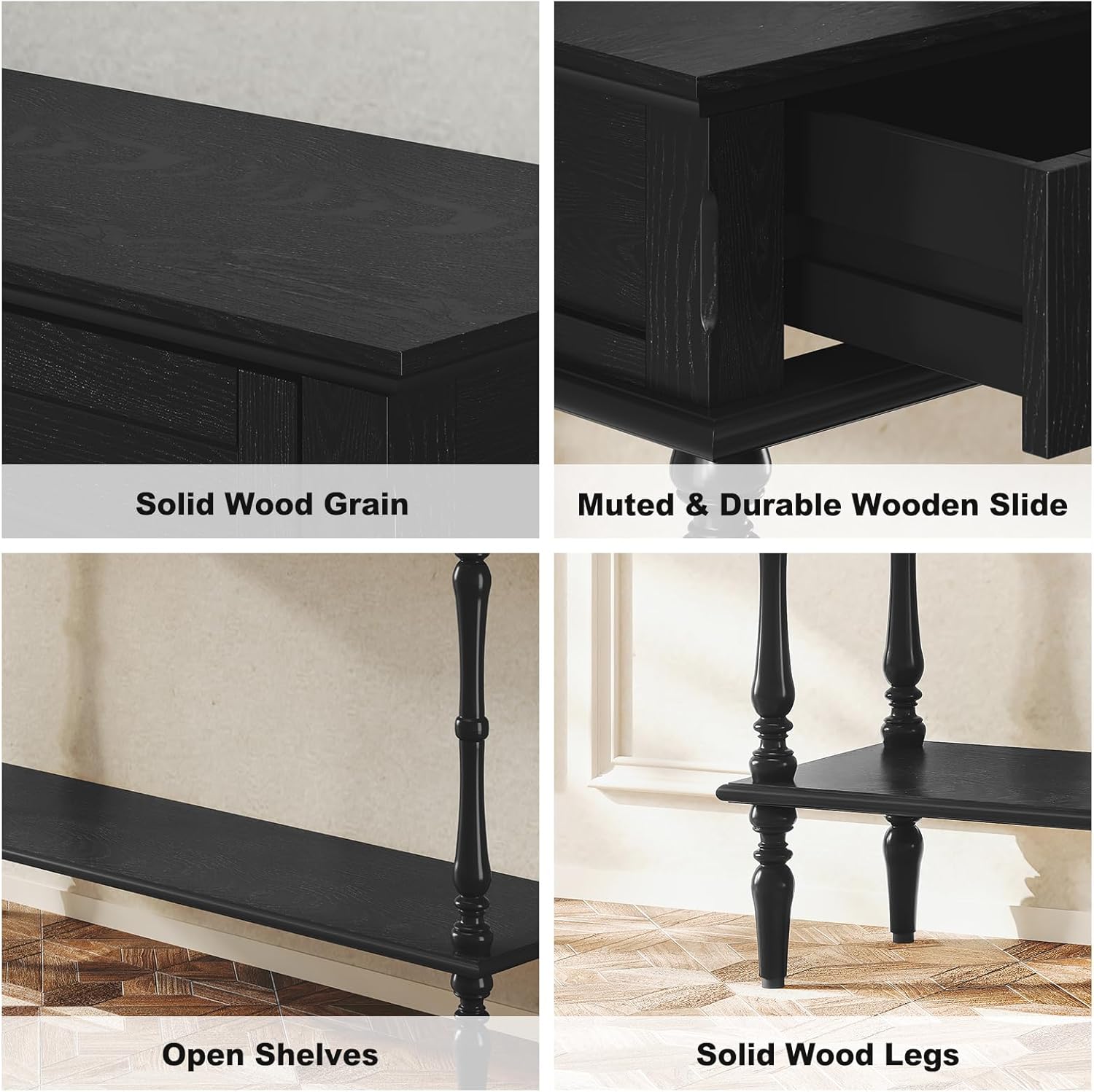 ARTPOWER Console Table for Entryway with 2 Drawers-Minimal Assembly,Black Retro Entryway Table with Storage Cabinets and Open Shelf,Narrow Long Couch Table Behind Sofa for Living Room,Foyer,Hallway