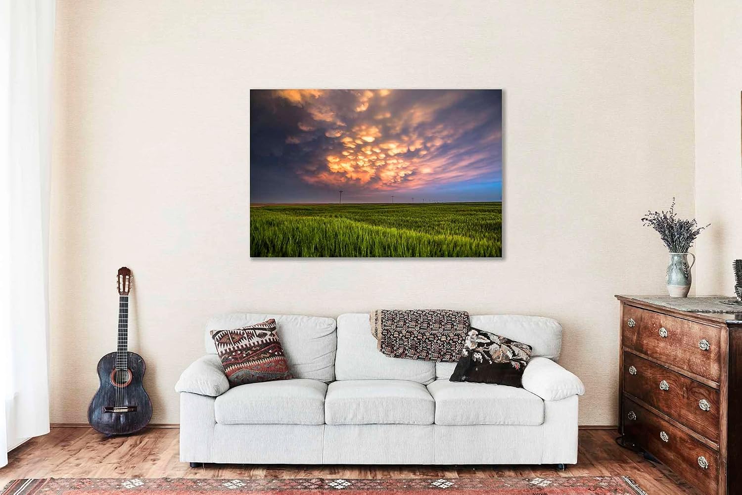 Storm Canvas Wall Art | Kansas Mammatus Clouds Stormy Sky Wheat Field Great Plains Thunderstorm Landscape Nature Gallery Wrap Photography Decor (20" x 30", .75" Depth)