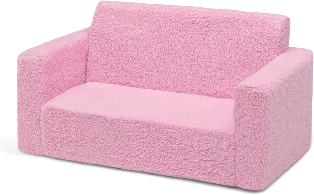 Delta Children Cozee Flip-Out Sherpa 2-in-1 Convertible Sofa to Lounger for Kids, Pink